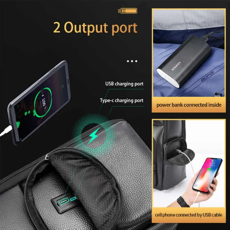 BOPAI Business Leder Rucksack Herren – Luxus Laptop Rucksack 15,6 Zoll mit Diebstahlschutz & USB-Ladefunktion