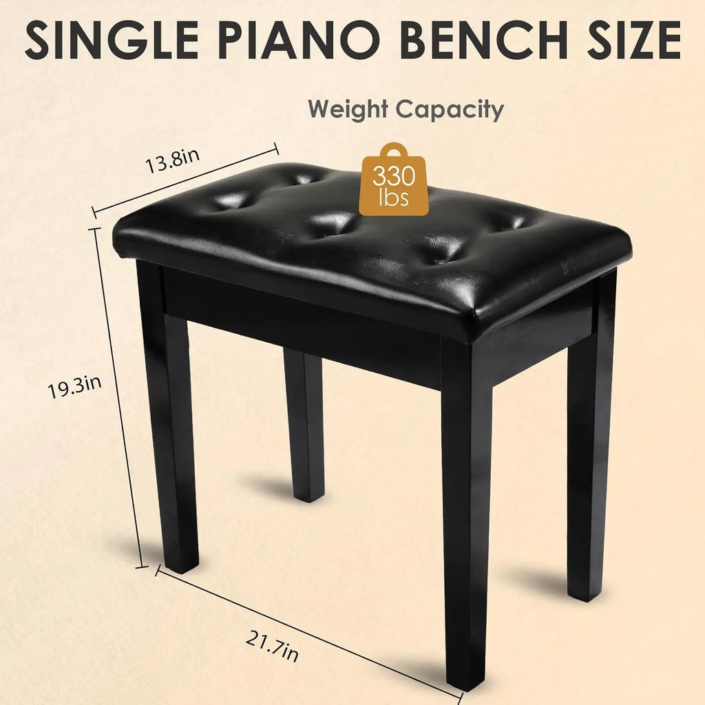 Holz Klavierbank mit Stauraum & gepolsterter Kunstleder-Sitzfläche – Duett Piano Hocker in Schwarz für Noten & Zubehör