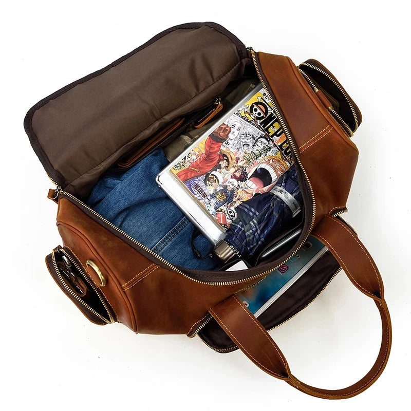 Luufan Vintage Leder Reisetasche aus echtem Rindsleder – Große Weekender &amp; Duffle Bag aus Crazy Horse Leather, passend for 14 Zoll Laptop 