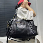 Y2K Retro Motorrad Schultertasche für Damen - Bolso bandolera vintage grande con cuero de PU en apariencia usada
