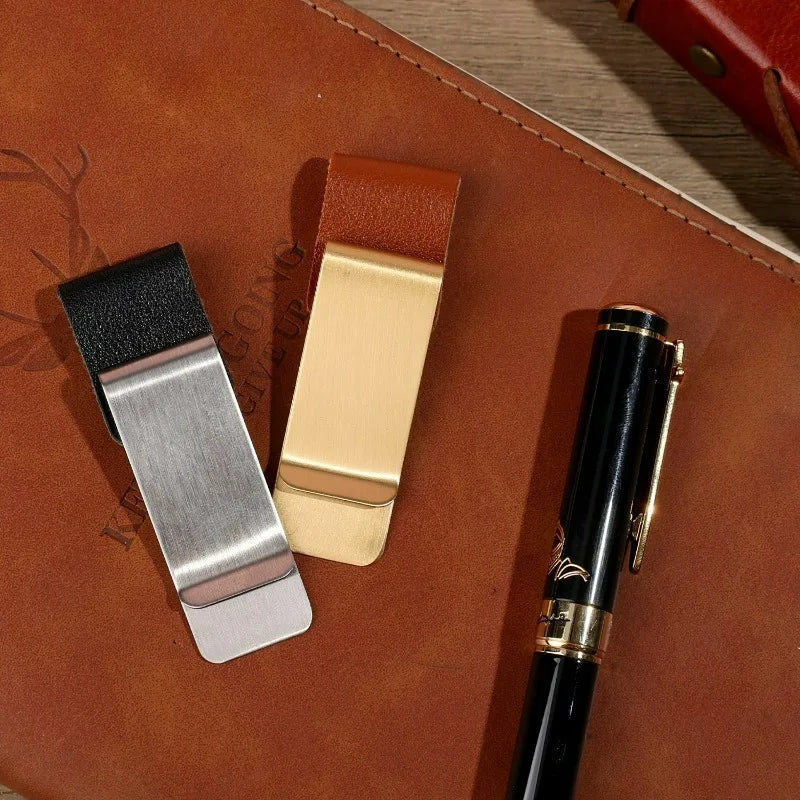 Edelstahl Leder Stiftclip – Porte-stylo pratique et support pour journaux, bureaux et écoles (1–6 pièces) 