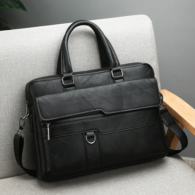 Sac à main en cuir PU pour hommes – Grand sac pour ordinateur portable professionnel avec de nombreuses poches, fête de l'eau et bandoulière
