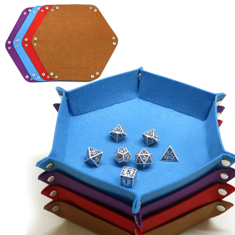 Plateau à dés hexagonal pliable en cuir PU – Würfelschale für RPG, Tabletop &amp; Brettspiele | Vielseitige Aufbewahrungsbox 