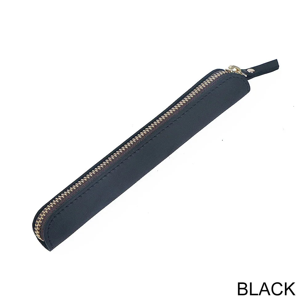 Vintage Leder Stifteetui aus Rindsleder mit Reißverschluss – Schlanke Pen Pouch für Schule, Büro &amp; Notizbuch 