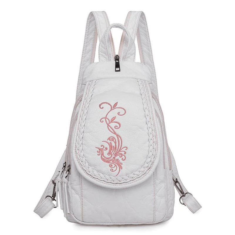 KMFFLY Damen Mini Rucksack en cuir PU blanc – Sac à dos à fleurs, sac à dos léger et tendance pour filles 