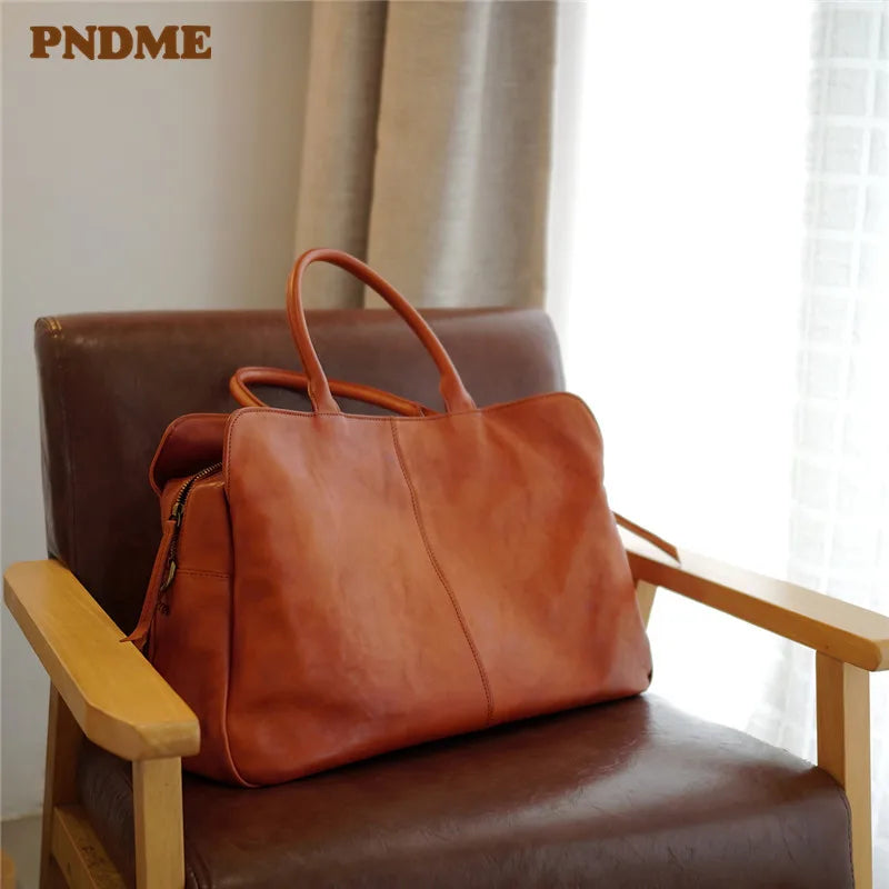 PNDME Vintage Leder Reisetasche aus echtem Rindsleder – Große Weekend- & Outdoor Travel Duffle Bag aus First-Layer Cowhide für Damen & Herren