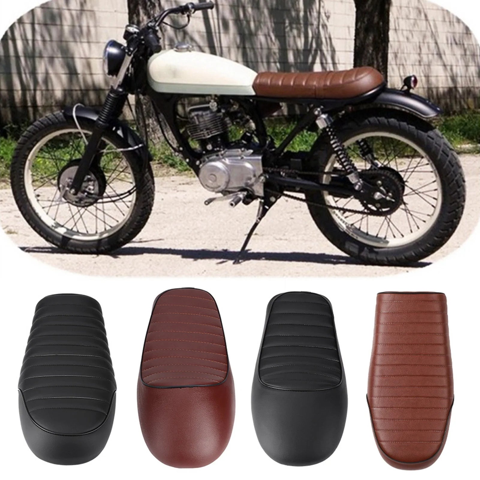 Vintage Café Racer Motorradsitz aus PU Leder – Flacher Retro Sattel für CG125, GN & CB400SS