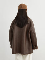 CHIC VEN Damen PU Leder Mantel 2025 – Wendbarer Kunstleder Midilängen-Mantel, lockerer Office-Look Overcoat für Herbst &amp; Winter 