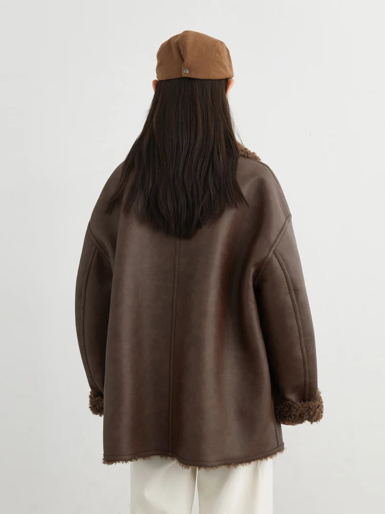 CHIC VEN Damen PU Leder Mantel 2025 – Wendbarer Kunstleder Midilängen-Mantel, lockerer Office-Look Overcoat für Herbst &amp; Winter 