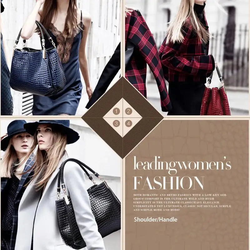 Damen Tote Bag mit großer Kapazität – Schultertasche im Kroko-Look für Alltag, Shopping & Pendeln