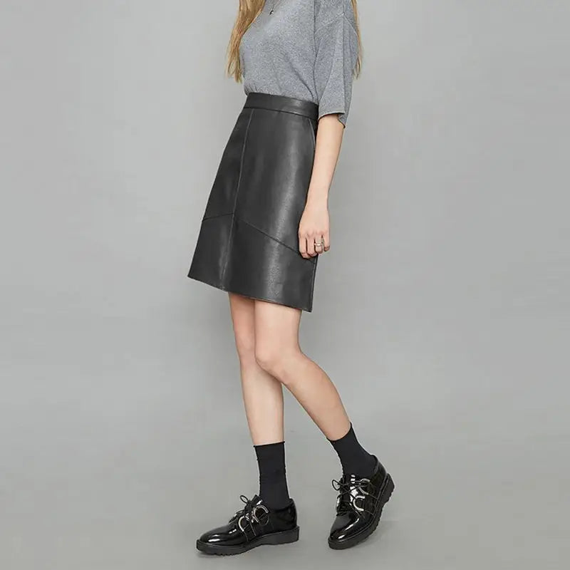Damen PU Leder Rock High Waist – Eleganter A-Linien Rock mit Reißverschluss, Koreanischer Office-Style für Herbst & Winter