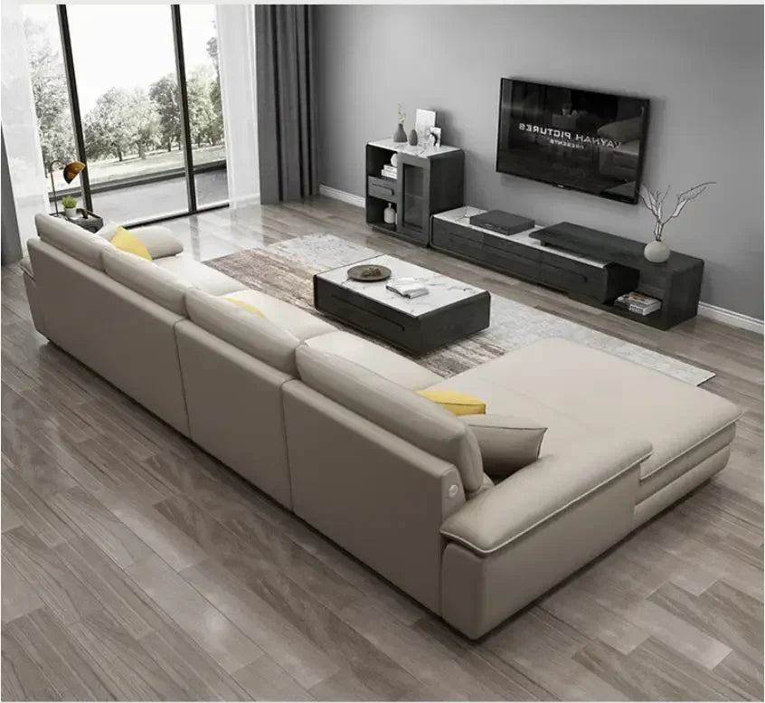 Nordisches L-förmiges Ledersofa aus italienischem Echtleder – Großzügiges Designer-Ecksofa im skandinavischen Stil für Wohnzimmer