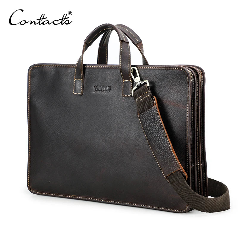 CONTACT’S Herren Leder Sling Briefcase – Vintage Business Schultertasche für Laptop bis 16"