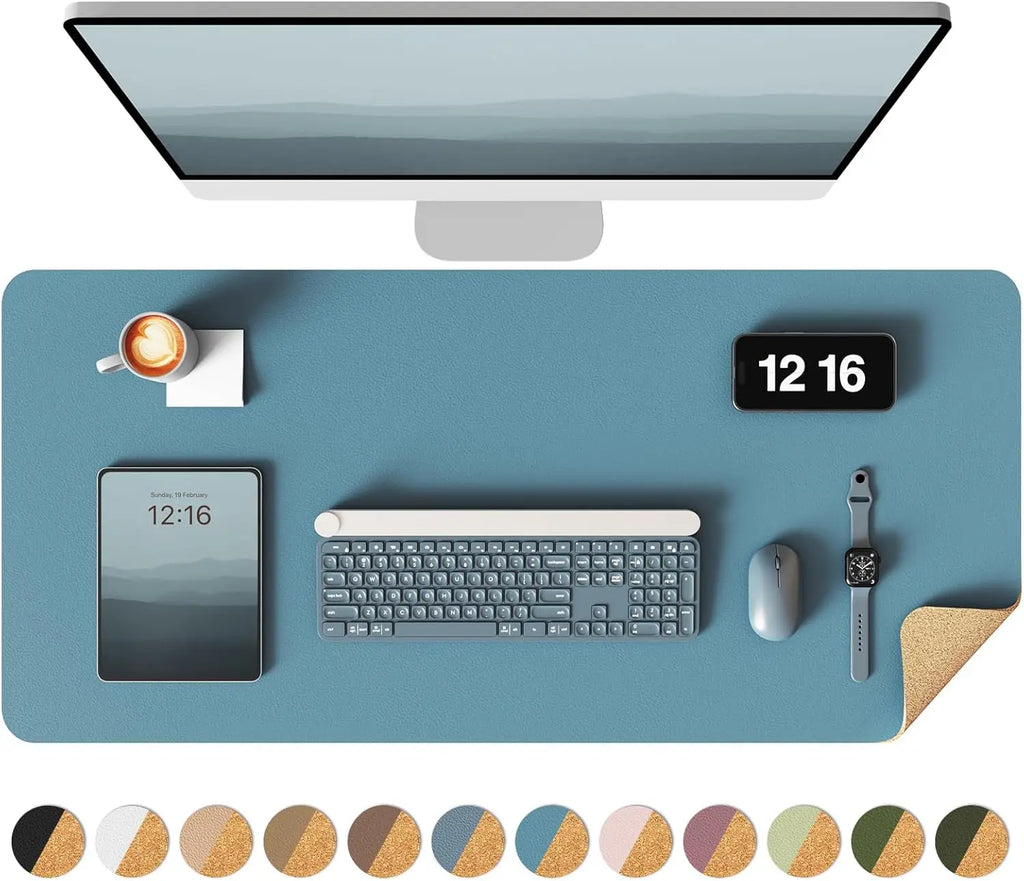 YSAGi Doppelseitige Leder Schreibtischunterlage – Große Wasserdichte Desk Mat mit Eco-Kork, Rutschfeste Schreibtischauflage & Mauspad für Büro und Zuhause