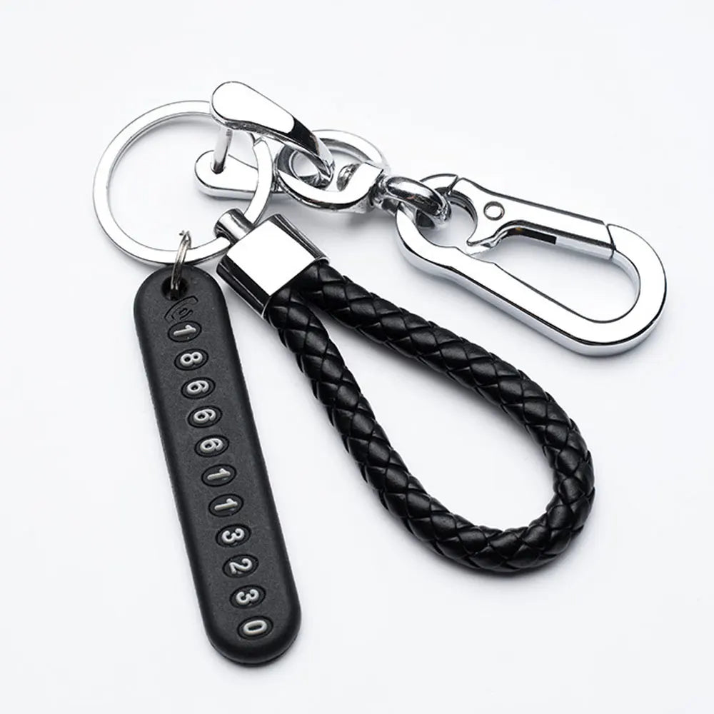 Trendiger DIY Leder-Schlüsselanhänger mit geflochtenem Seil – Anti-Verlust Keychain for Auto &amp; Motorrad, schlichter Keyring mit Metallring in Schwarz 