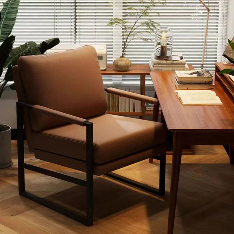 Weicher Leder Lounge Chair – Moderner Relax-Sessel mit Stahlrahmen, breiter Armchair für Wohnzimmer, Büro & Schlafzimmer