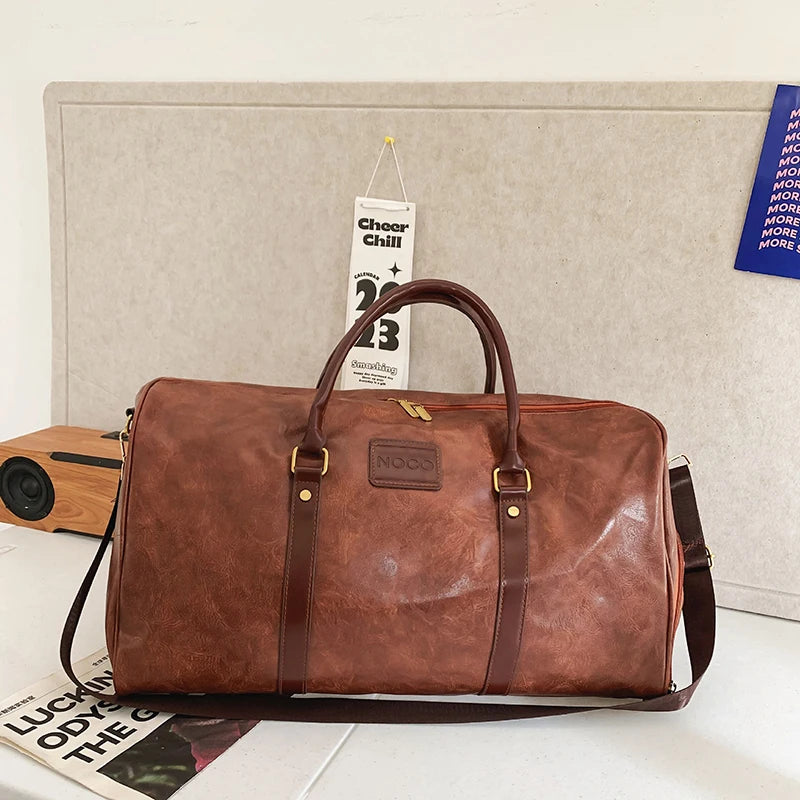 Vintage PU-Leder Gym Bag für Herren – Große Fitness-, Reise- & Duffle-Tasche mit Schulterriemen für Sport, Business und Outdoor