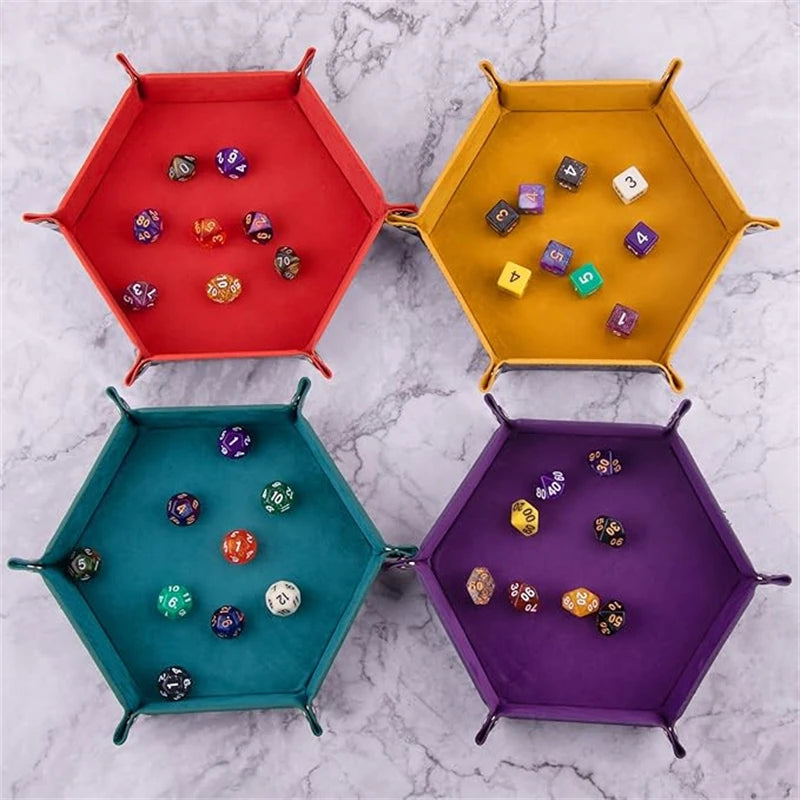 Plateau à dés hexagonal pliable en cuir PU – Würfelschale für RPG, Tabletop &amp; Brettspiele | Vielseitige Aufbewahrungsbox 