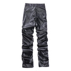 Herren PU Lederhose im Hip-Hop & Harajuku Style – Plissierte Streetwear Hose mit weitem Schnitt, schwarze Kunstlederhose für Alltag & High Street