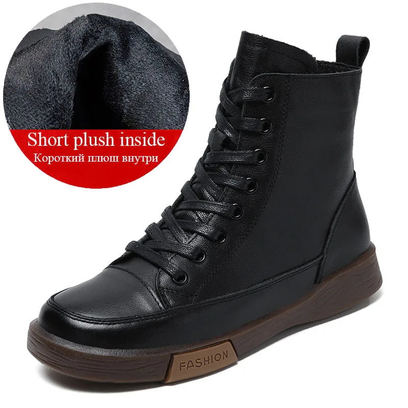 Bottines pour femmes en cuir véritable – Stiefeletten d'hiver faites à la main avec bottes, bottes et chaussures dans un style rétro-street