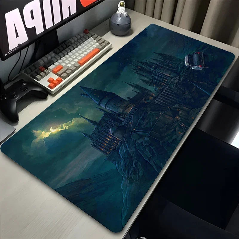 XXL Gaming Mousepad mit Anime Schloss Motiv – Großes Desk Mat 900×450 mm, Rutschfestes Mauspad & Tastaturunterlage für PC & Laptop