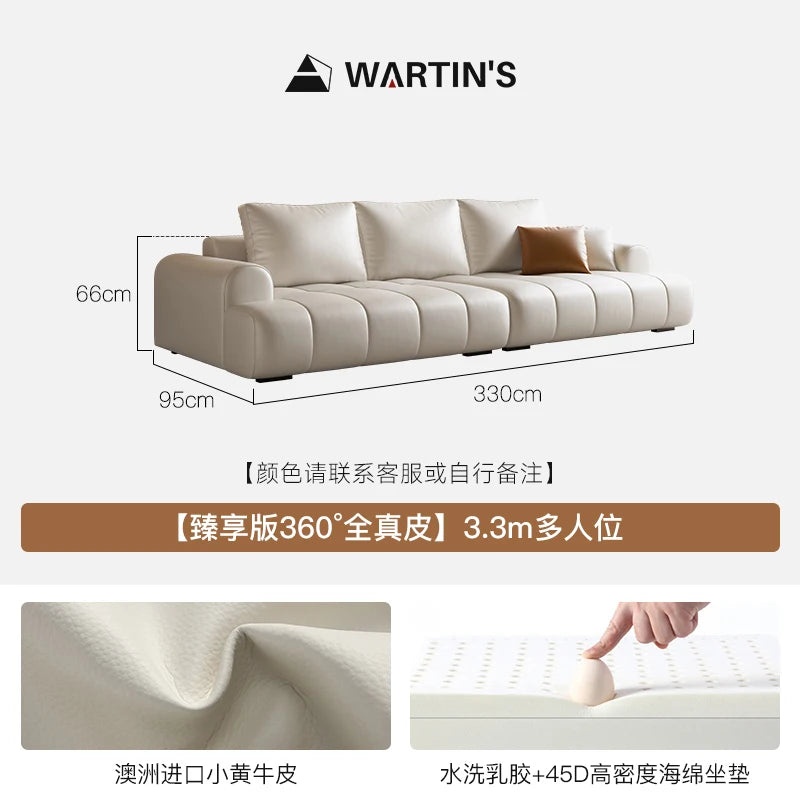 Postmodernes Designer Ledersofa mit eckiger Form – Luxuriöse Couch aus echtem Kalbsleder & Massivholz im italienischen Stil