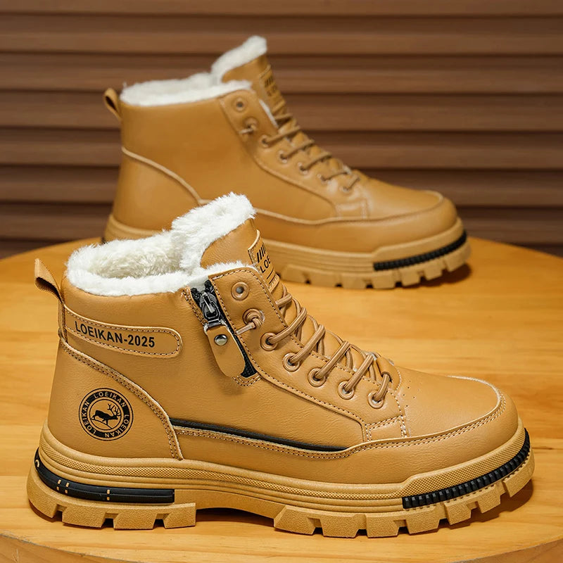 Bottes de neige pour hommes 2025 – High-Top PU-Lederstiefel, rutschfest, kaltresistent, Outdoor- und Winterstiefel