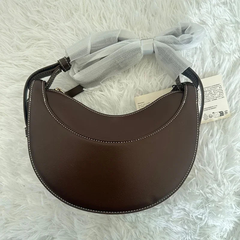 2025 Französische Echtleder Damen-Schultertasche – Halbmond-Crescent Bag mit Reißverschluss, Trendige Crossbody Tasche