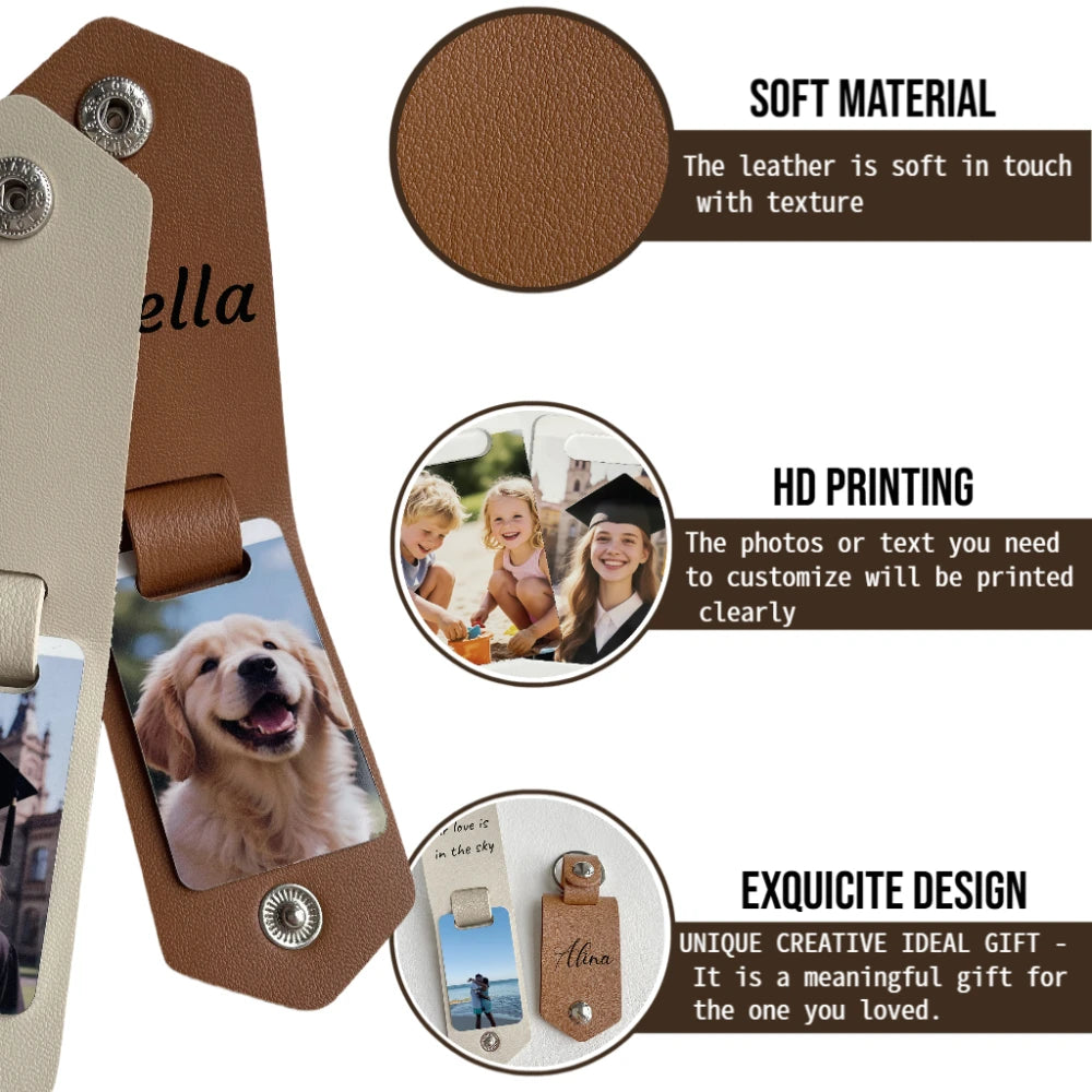 Porte-clés en cuir personnalisé avec photo et gravure – Porte-clés individuel avec texte laser, message émotionnel pour la famille, les amis et les partenaires 