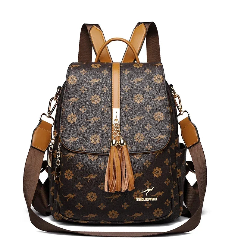 VANDERWAH Damen Leder Rucksack – Luxus Designer Rucksack mit Quaste, wasserdicht & elegant, große Innenaufteilung