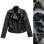 Veste en cuir pour femme dans le style motard – Kurze Streetwear Jacke mit Reverskragen &amp; Reißverschluss, Herbst/Winter 2024 