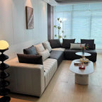 Bodennahes Luxus Leder Ecksofa mit Relaxfunktion – Modernes Lounge Sofa aus echtem Leder im postmodernen Design