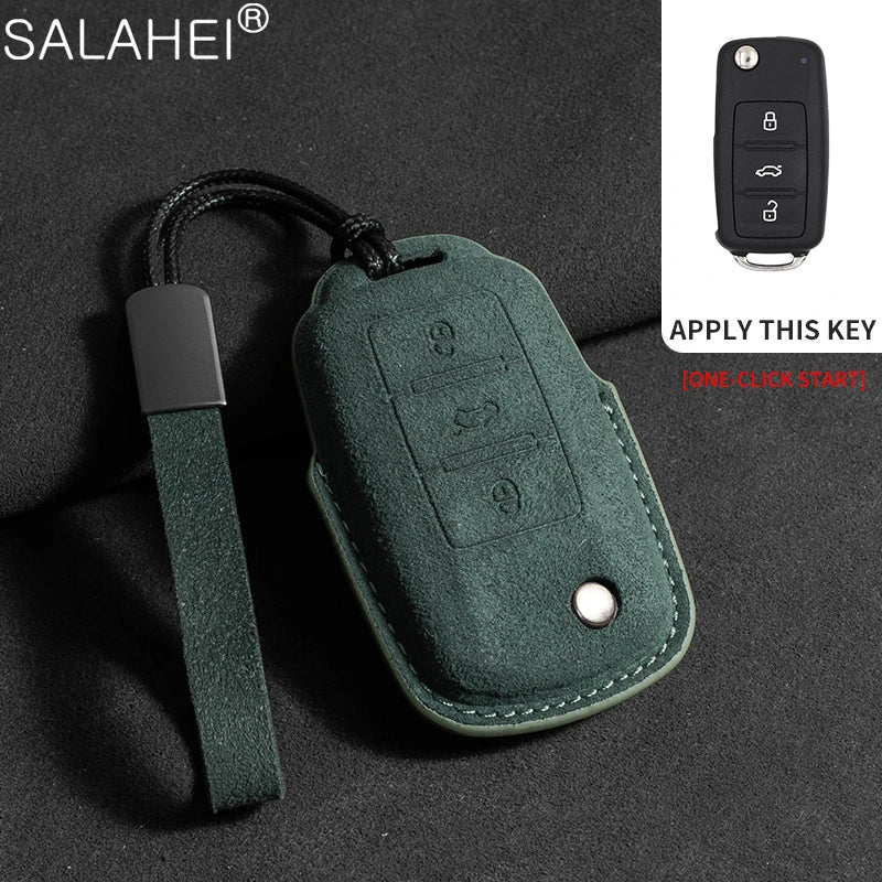 Wildleder Autoschlüssel Hülle para VW, Skoda y SEAT - Funda para llave premium para Passat B8, Tiguan MK2, Golf 8, Octavia A7/A8 y Leon MK4 
