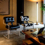 Französischer Retro Bürostuhl aus Echtleder – Eleganter Konferenz- &amp; Schreibtischstuhl im Light-Luxury Design mit Armlehnen 