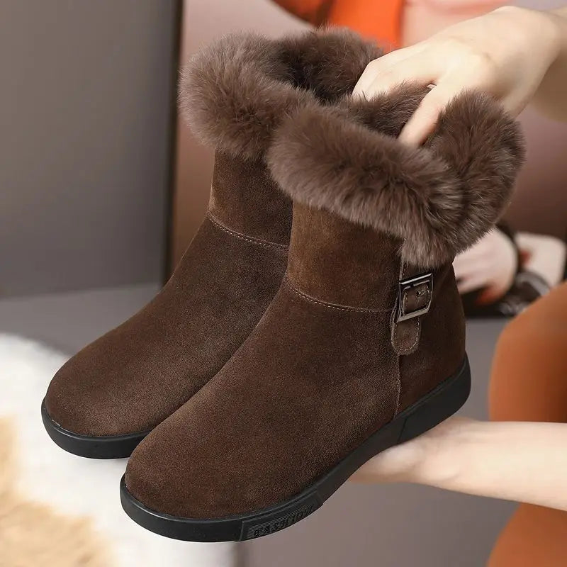 Damen Winter Leder Snow Boots 2024 – Gefütterte Stiefeletten mit Plüsch, rutschfester Sohle & extra Komfort