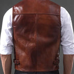 Herren Echtlederweste aus Rindsleder – Retro Slim Fit Weste mit mehreren Taschen, Reise- & Freizeitweste in großen Größen