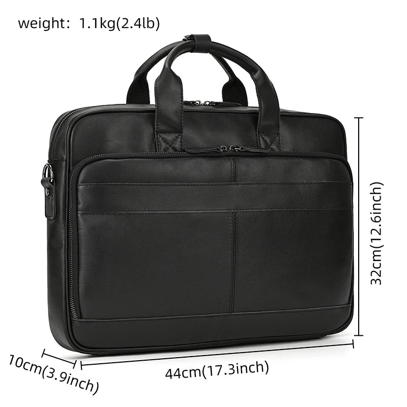 Luufan Herren Leder-Aktentasche - Maletín de cuero Vintage Crazy Horse para portátil de 15,6", bolso bandolera grande para negocios