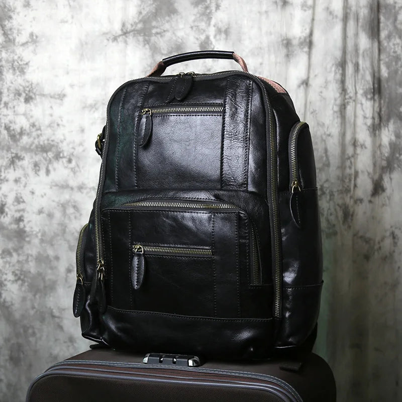 NZPJ Retro Herren Leder Rucksack aus echtem Rindsleder – Großer Vintage Laptop- & Reiserucksack aus Crazy Horse Leder