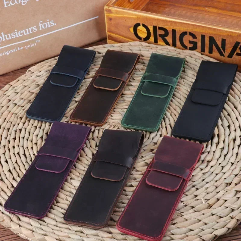Handgefertigte Stiftemappe aus echtem Rindsleder – Vintage Füllfederhalter-Etui im ​​Crazy-Horse-Stil für Reisen &amp; Journaling 