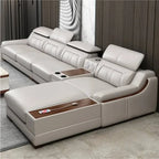 Nordisches Designer Leder Ecksofa – Modernes L-Form Sofa aus echtem Leder mit Relaxfunktion & Stauraum für das Wohnzimmer