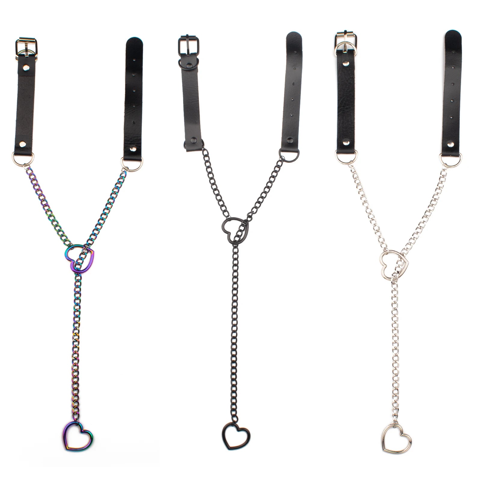 Schwarzer Leder Choker mit Herz & Kette – Punk Gothic Halsband für Damen, Goth Schmuckaccessoire