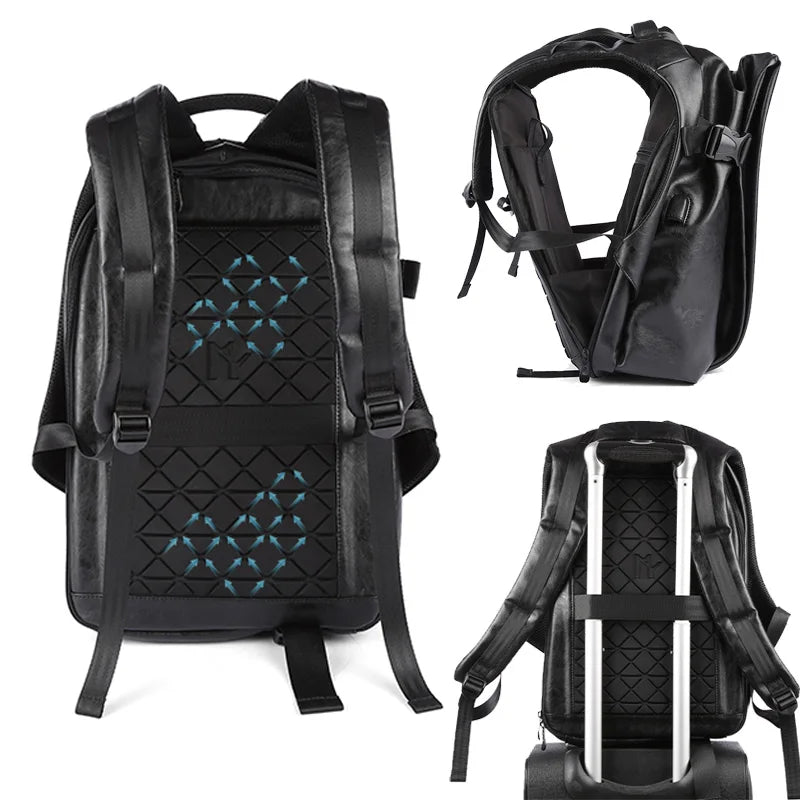 MOYYI Herren PU-Leder Rucksack – 15,6 Zoll Laptop Backpack, Wasserdicht, Anti-Diebstahl & USB-Ladefunktion, Business & Travel
