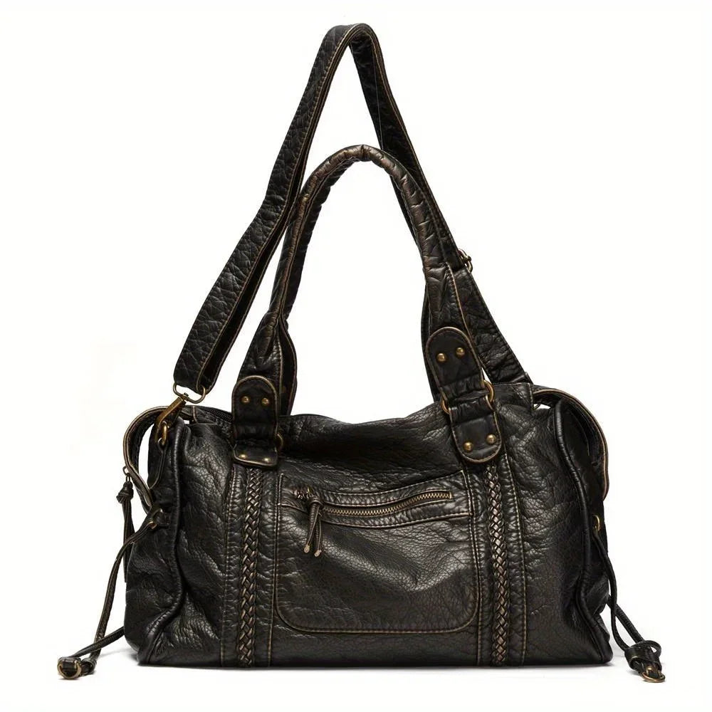 Bolso retro de cuero PU para estudiantes y mensajeros – Bolso grande Y2K para motocicletas y etiquetas
