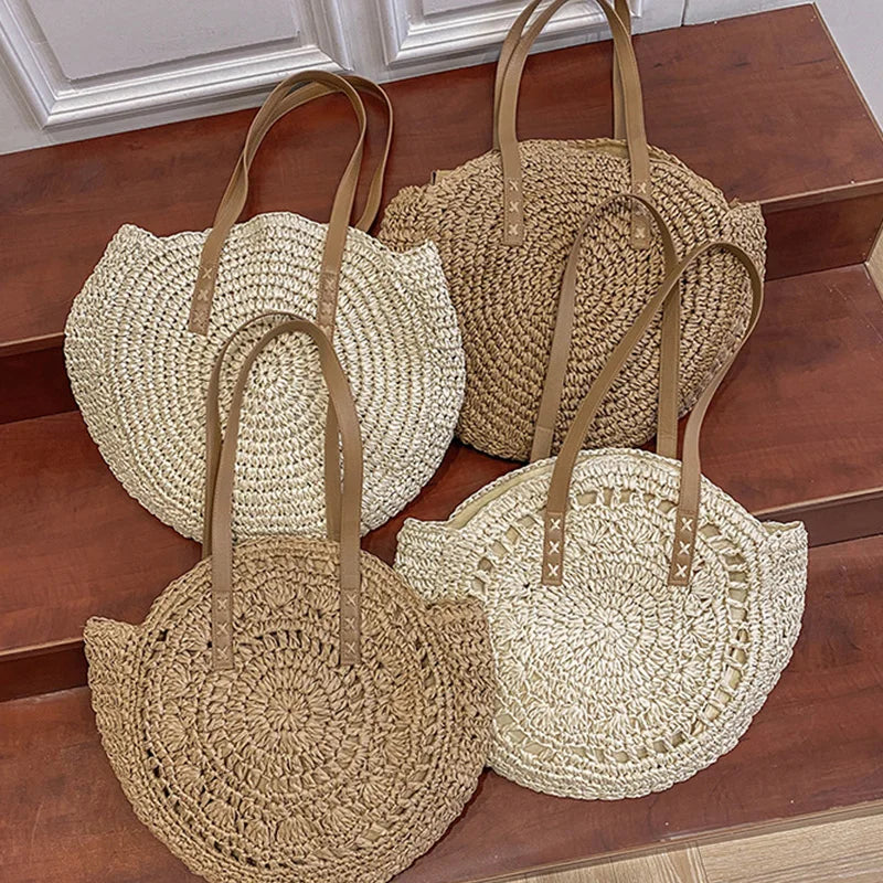 Sommerliche Damen Strandtasche aus Rundem Stroh – Grand sac de plage tissé avec sacs à main Hohem 