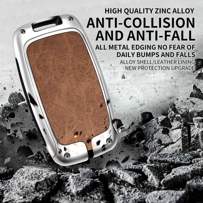 Premium Autoschlüssel Hülle aus Metall & Leder für Land Rover & Jaguar – Key Case Cover für Range Rover, Evoque, Velar, Discovery 4, XE, XF & XJ