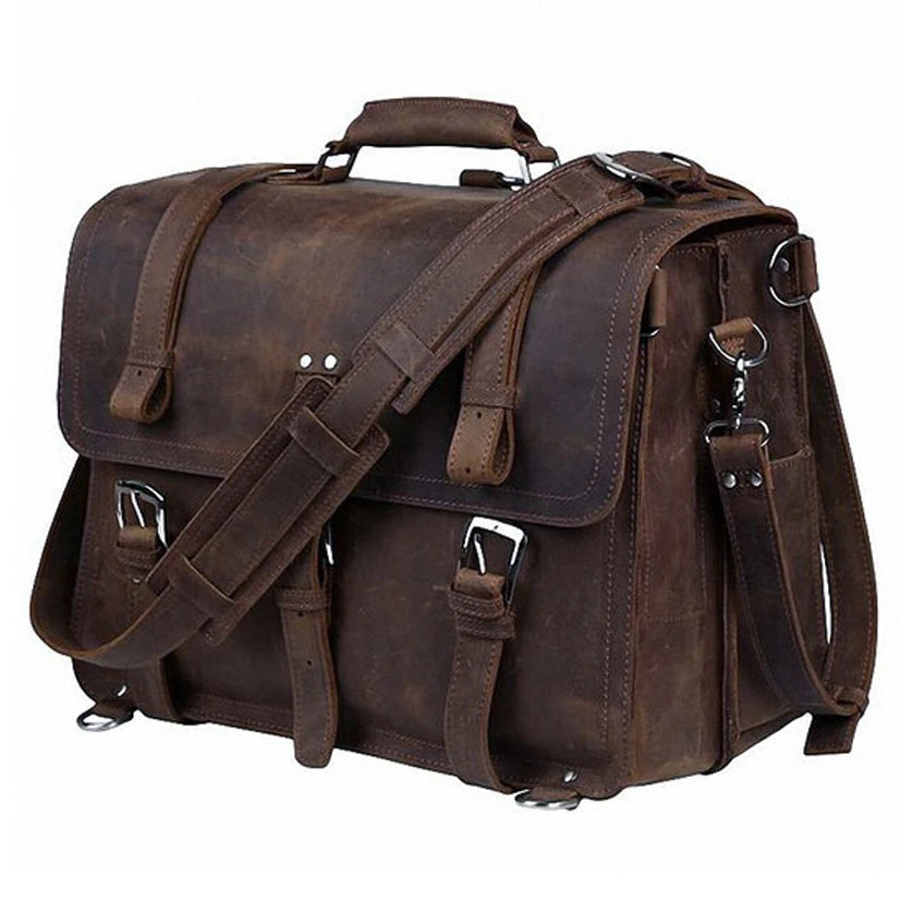 FANCODI Vintage Herren Leder-Aktentasche – Crazy Horse Leder Business Bag für 15,6-Zoll Laptop, Schulter- und Handtasche