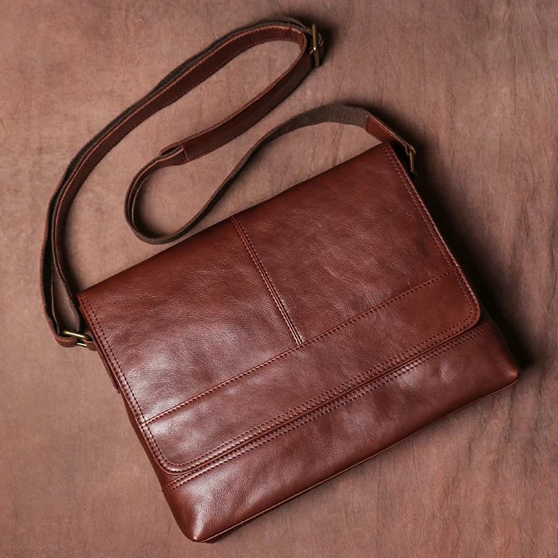 LEATHFOCUS Herren Leder-Umhängetasche – Echtes Crazy Horse Rindsleder, Vintage Messenger Bag, Handmade Satchel für A4-Dokumente