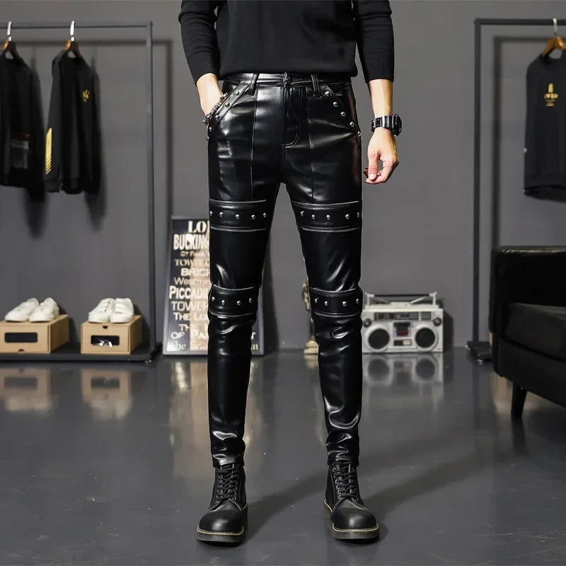 Herren Skinny Biker Lederhose 2024 – Slim Fit PU Lederhose für Motorrad, Club & Bühne, modische Pencil Pants für alle Jahreszeiten