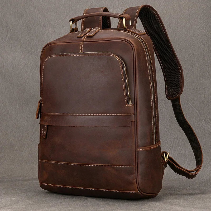 Vintage Herren Rucksack aus Crazy Horse Leder – Mochila retro para ordenador portátil más grande aus echtem Leder para viajes y negocios 