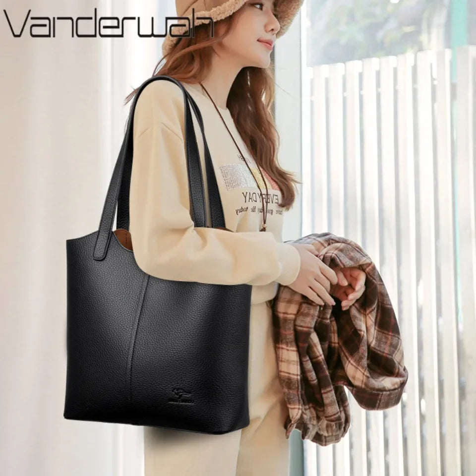 VANDERWAH Luxus PU-Leder Schultertasche – Weiche Casual Tote Bag für Damen, Elegante Handtasche für Alltag & Pendeln